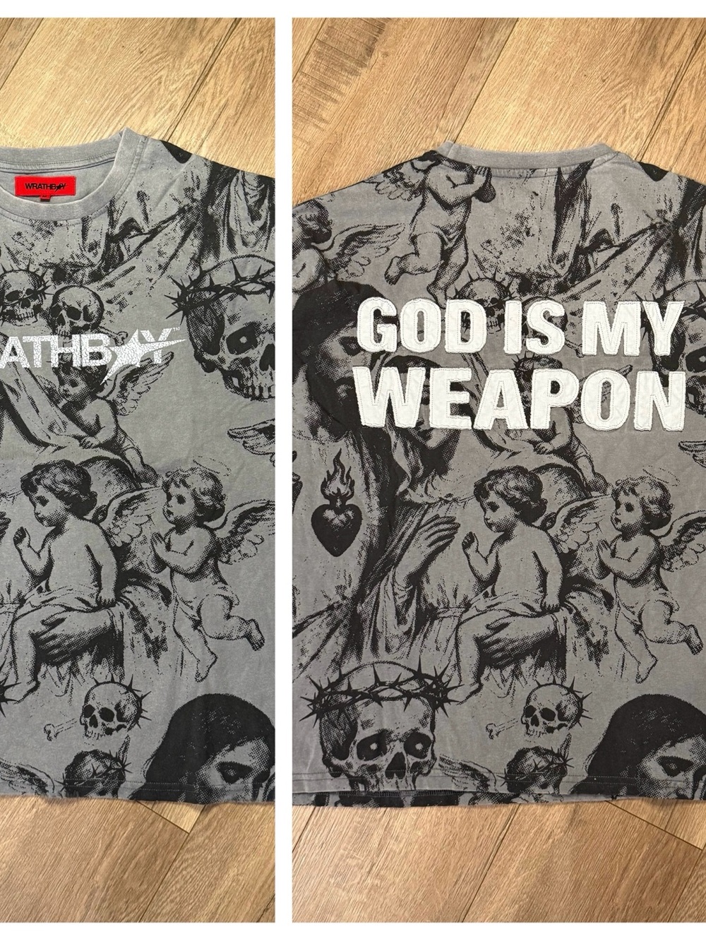 WRATHBOY God is my Weapon Tee Gray Oversized Medium